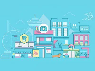 Flowmail Homepage Illustration city flowmail illustration vancouver vector web website