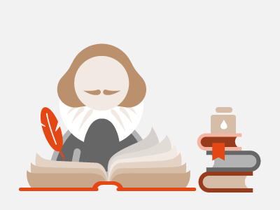 Shakespeare is writing app design illustration reading william shakespeare writing