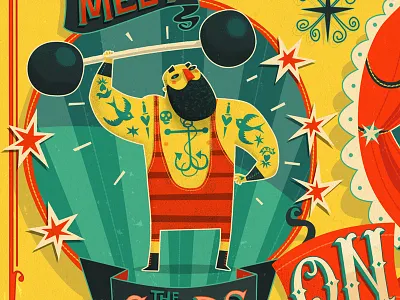 Strongman cannes circus editorial fun hand lettering illustration strongman swallow tattoo tiger typography vintage