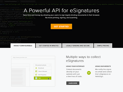 HelloSign for developers api button design developers hellosign proxima nova tabs vector web website