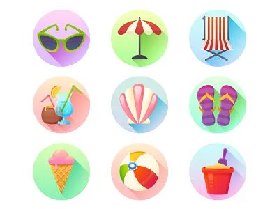 Summer Icons beach flat icon icons illustration interface long shadow summer ui vacation vector