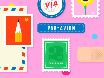 Bits n bobs airmail flower illustration pencil plaster post postage stamps