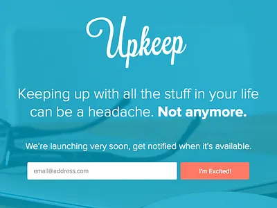 Upkeep App Landing Page landing page overlay sign up