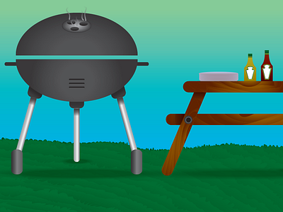 BBQ Illustration bbq flat gradients grass illustration summer texture wood