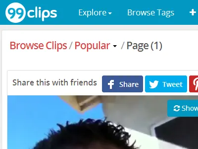 99Clips - HomePage design 99clips blue clips header social video