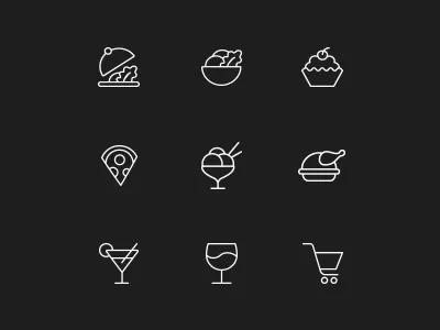 Strada food icons cupcake dessert food icon line main course pizza salad shopping basket soft drink starter stroke