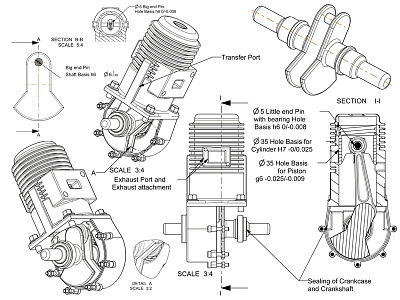 2Stroke ICE 2d 3d cad drawing engineering pro e section