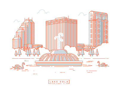 Lake Eola buildings florida fountain illustration lake lake eola line art orlando swan vector water