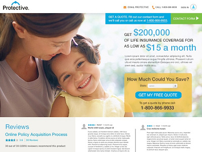 Protective Life Insurance skinny landing page photoshop user interface design website design