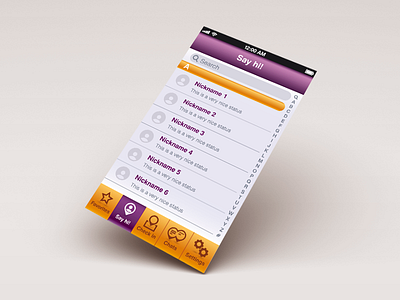 Get Together app - Say hi app application chat chats favorites icons initials nickname nicknames page search settings