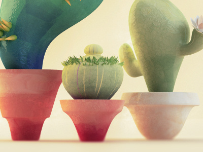 A Threeo Of Cacti Colour bodypaint c4d cacti cactus cinema 4d corel painter photoshop plant pot