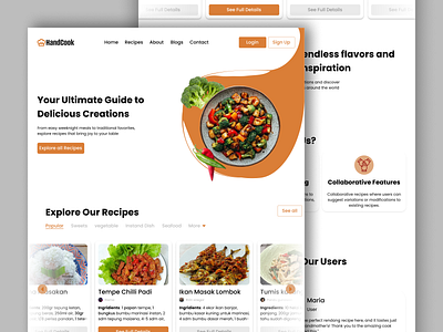 landing page of: HandCook recipe sharing website