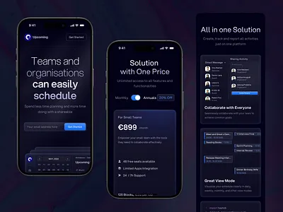 Upcoming - Team Scheduling Mobile branding calendar card design mobile mobile apps oguz platform price product saas task management team collaboration ui uiux ux web web app website website design