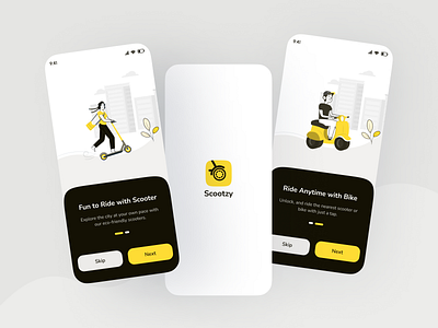 Electric Scooter and Bike Sharing App Onboarding Screen branding clean design illustration interface log in logo minimal mobile mobile app modern onboarding ride app ride share app sign up splash ui uiux ux website design