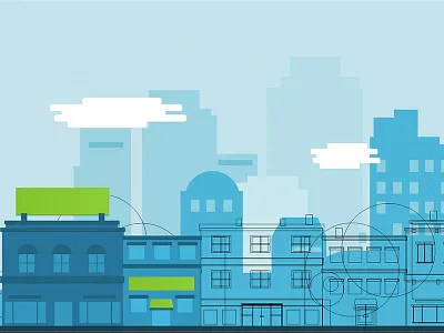 Storefront - City View Wireframe city clouds front lime skyline store vector wireframe