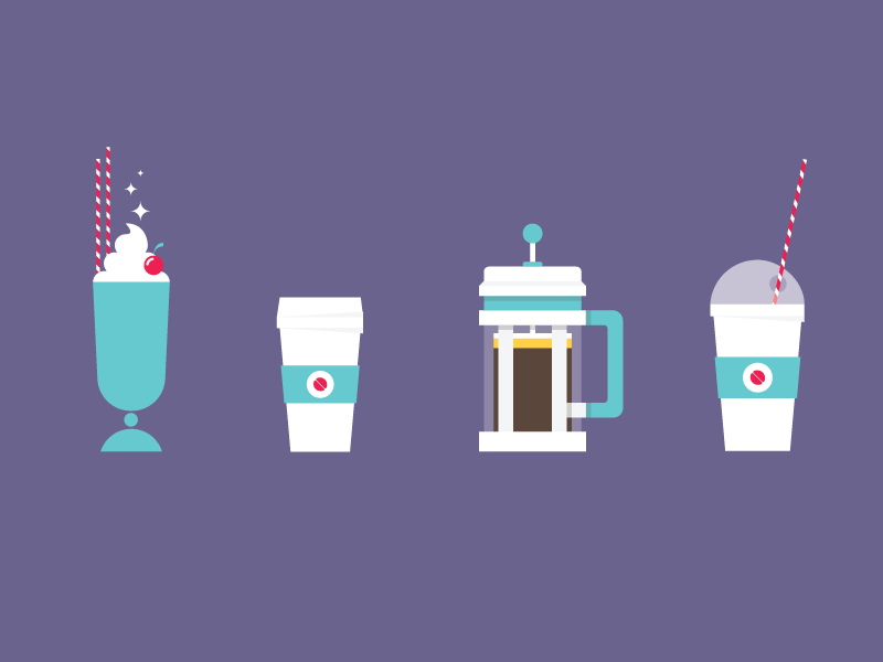 The red coffee bean cherry coffee coffee bean design french press illustration milkshake purple red straw take away vector