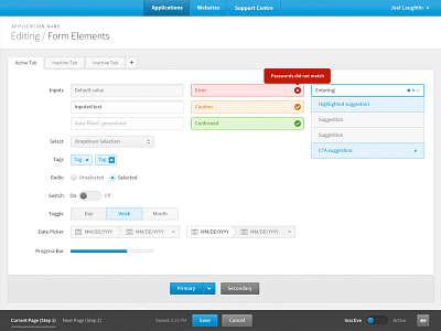 CMS GUI button cms date picker form gui input radio suggestion switch tabs tag toggle