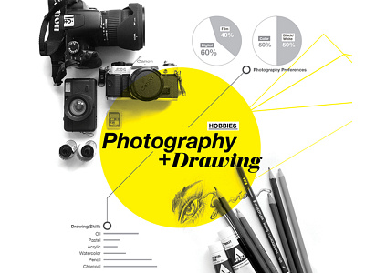 My Hobbies black and white photo drawing info graphic photography self promotion