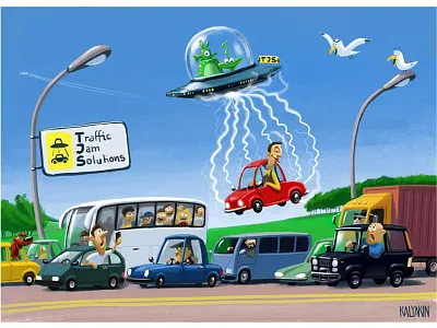 Traffic Jam Solutions aliens birds bus cars road stuck traffic traffic jam truck ufo