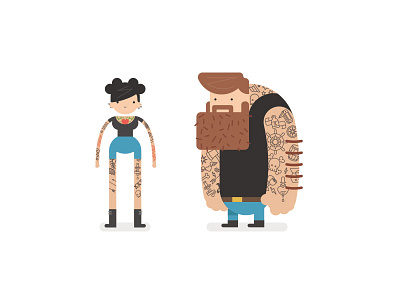 Tats beard boy character girl skull tattoo vector