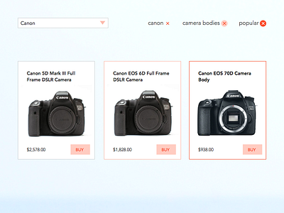 UI elements for a product page redesign buy photography equipment product page purchase search