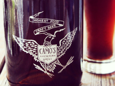 Camo's American Grill Growler beer eagle growler illustration