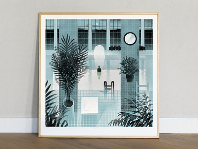 Pool art drawing flora frame giclee illustration pool portrait poster print