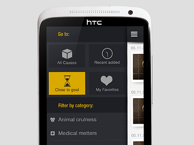 Category side menu app interaction mobile ui ux