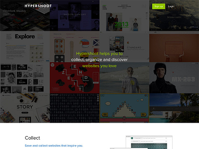 Hypershoot app bookmark collect inspiration landing page product web website