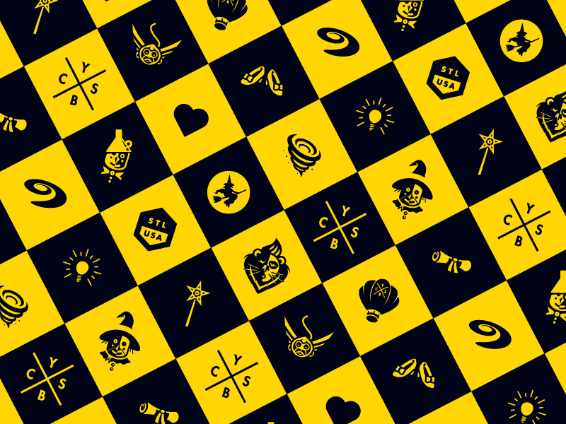 Yellow Brick Creative Studio - Oz Themed Tile Pattern (GIF) branding flying ape flying monkey growcase hot air ballon identity logo tile pattern tornado wizard of oz yellow brick creative studio