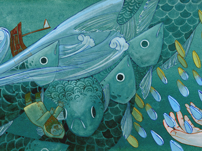 Fisherman fish gouache illustration ink kailey lang ocean sea watercolour