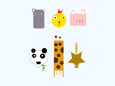 Shapes Animal chick flying giraffe hippo illustration panda pig squirrel