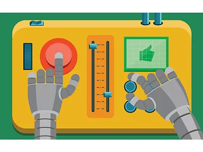 Push The Button bright button drawing illustration robot