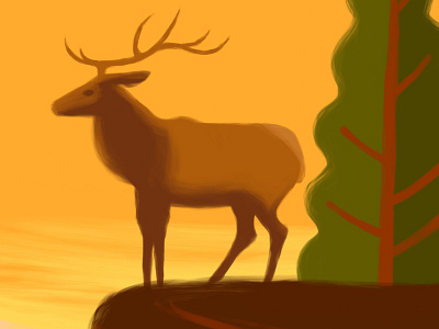 ELK WIP elk illustration ipad landscape mountains painting sunset wildlife wip