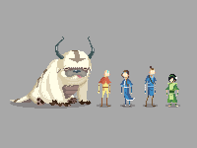 Pixel Avatar Cast aang air bender appa avatar katara sokka toph