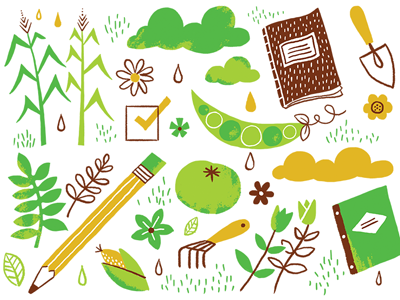 School in Spring education flowers icons illustration pattern pencil plants rain school spring tools vegetables