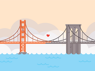 Let's meet in the middle bridge brooklyn brooklyn bridge golden gate bridge illustration new york city san francisco vector