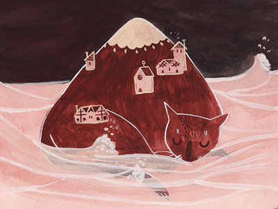 The Cat Who Lived Forever cat gouche houses illustration mountain