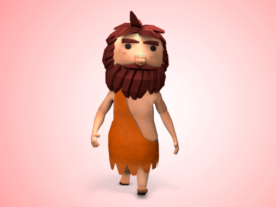 Caveman 3d beard caveman character. low poly toon walk