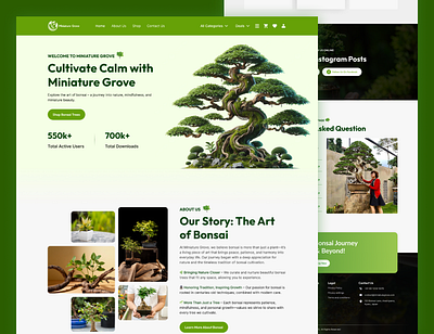 Bonsai Landing Page bonsai design bonsai ecommerce store bonsai landing page bonsai logo bonsai uiux bonsai website botanical branding ecommerce bonsai gardening website greenery uiux japanese art design miniature tree branding minimalist nature design nature inspired ui organic product ui plant shop ui sustainable web design tranquil aesthetics ui for plant lovers zen web design