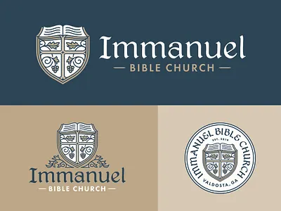 Immanuel Bible Church badge bible branding christian church cross design floral gospel grapes icon illustration immanuel logo shield