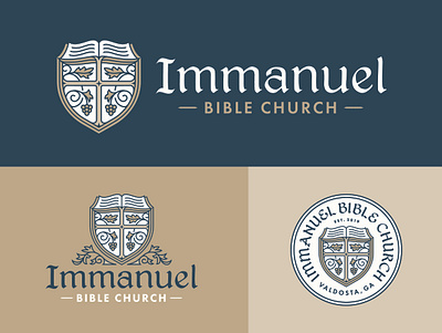 Immanuel Bible Church badge bible branding christian church cross design floral gospel grapes icon illustration immanuel logo shield