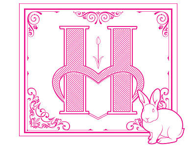 Harlow bunny filigree h heart illustration logo logotype monogram tulip