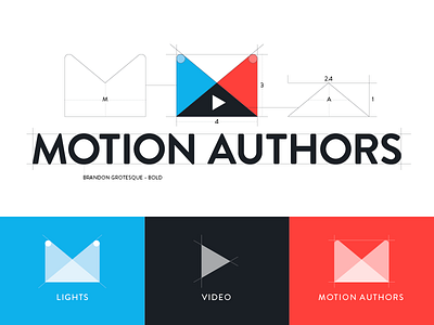 Motion Authors Logo Deconstruction animation blue geometric identity logo motion authors motion graphics play red spotlights video