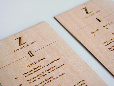 770 Wine Bar Menu basswood brand identity lasercut menu type typography wine wood