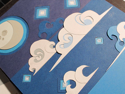 Peekaboo Moon art cut moon. clouds paper stars