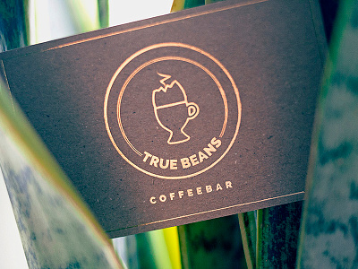 True Beans business card circle coffee egg gold logo