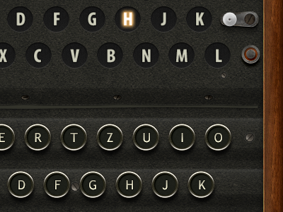 Enigma encryption enigma game interface keys letters machine metal retro typewriter ui wood