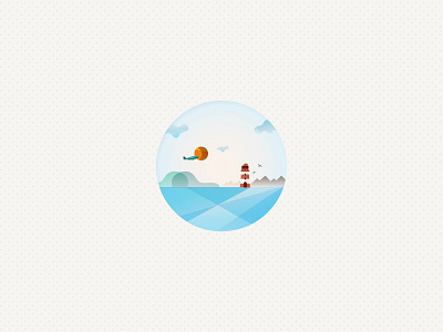 Sunny Island (Icon 12) icon iconset illustration illustrator lighthouse logo ocean pattern plane shape sun texture