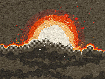 A Sun Explodes clouds orange paint red shirt splatter sun